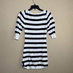 Alice + Olivia Womens XS White & Navy Striped Fitted Knit‎ Casual Dress